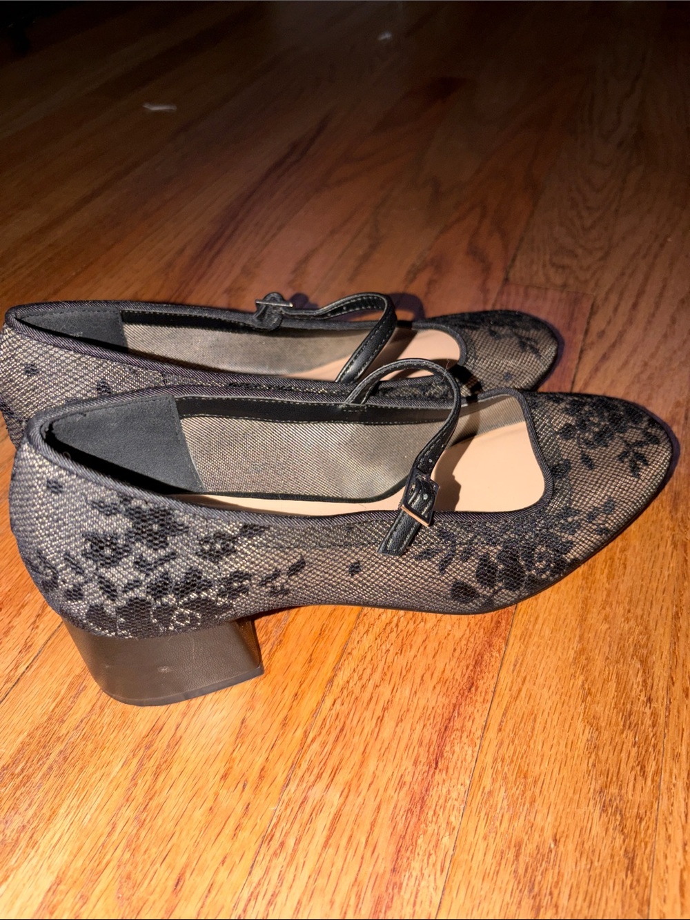 Steve Madden Black Floral Lace Mary Jane Block Heel Pumps